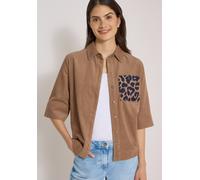 Kurzarmbluse CECIL, Damen, Gr. S (38), braun (creamy mocha), Cord, Obermaterial: 100% Baumwolle, unifarben mit Farbeinsatz, bequem hüftbedeckend, Rundhals, abgesteppte Kante, Blusen, Sommerbluse aus C