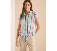 Kurzarmbluse CECIL, Damen, Gr. S (38), bunt (vanilleweiß), Stoff, 100% Viskose, gestreift, normal normal, V-Ausschnitt, abgesteppt, Blusen, aus softer Viskose (71165839-S) vanilleweiß