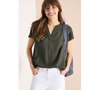 Kurzarmbluse CECIL, Damen, Gr. S (38), khaki, Stoff, 100% Viskose, unifarben, klassisch normal, V-Ausschnitt, abgesteppt, Blusen, mit V-Ausschnitt (72936842-S) khaki