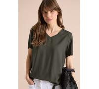 Kurzarmbluse CECIL, Damen, Gr. S (38), khaki, Stoff, 100% Viskose, unifarben, klassisch normal, V-Ausschnitt, normaler Saum, Blusen, mit Knotendetail am Saum (10718939-S) khaki