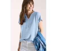Kurzarmbluse CECIL, Damen, Gr. S (38), light sky blau, Stoff, Vorderseite: 100% Viskose; Rückseite: 95% Viskose, 5% Elasthan, unifarben, klassisch normal, V-Ausschnitt, abgesteppt, Blusen, mit Struktu