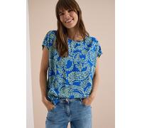 Kurzarmbluse CECIL, Damen, Gr. S (38), surf blau, Stoff, 100% Viskose, gemustert, klassisch normal, Rundhals, normaler Saum, Blusen, in Blusen-Optik (52251303-S) surf blau