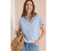 Kurzarmbluse CECIL, Damen, Gr. XL (44), blau (blouse blau), Stoff, 100% Viskose, gestreift, klassisch normal, V-Ausschnitt, abgesteppt, Blusen, aus softer Viskose (38411653-XL) blouse blau