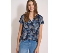 Kurzarmbluse CECIL, Damen, Gr. XL (44), blau (universal blau), Stoff, Vorderseite: 100% Viskose. Rückseite: 95% Viskose, 5% Elasthan, gemustert, klassisch normal, Rundhals, normaler Saum, Blusen, mit