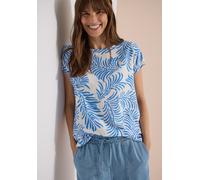 Kurzarmbluse CECIL, Damen, Gr. XL (44), blau (vanilleweiß), Stoff, 100% Viskose, gemustert, klassisch normal, Rundhals, normaler Saum, Blusen, mit Blätterprint (61260709-XL) vanilleweiß