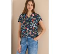 Kurzarmbluse CECIL, Damen, Gr. XL (44), bunt (universal blau), Stoff, Vorderseite: 100% Viskose. Rückseite: 95% Viskose, 5% Elasthan, geblümt, klassisch normal, Rundhals, normaler Saum, Blusen, mit ge