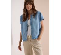 Kurzarmbluse CECIL, Damen, Gr. XL (44), light blau used wash, Stoff, 100% Lyocell, unifarben, klassisch normal, Rundhals, normaler Saum, Blusen, in Denim-Optik (23241433-XL) light blau used wash