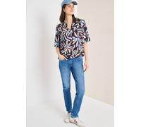 Kurzarmbluse CECIL, Damen, Gr. XL (44), macchiato braun, Stoff, 100% Viskose, gemustert, klassisch normal, Rundhals, normaler Saum, Blusen, mit geschlitztem Rundhalsausschnitt mit Bändchen (22334761-X