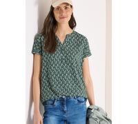 Kurzarmbluse CECIL, Damen, Gr. XL (44), raw khaki, Stoff, 100% Viskose, gemustert, klassisch normal, Rundhals, abgesteppt, Blusen, mit Minimal Muster (58226004-XL) raw khaki
