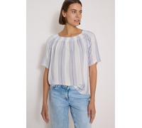 Kurzarmbluse CECIL, Damen, Gr. XL (44), weiß (deep river blau), Stoff, 100% Viskose, gestreift, normal normal, Carmenausschnitt, abgesteppt, Blusen, im Streifendesign (56393837-XL) deep river blau