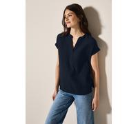 Kurzarmbluse CECIL, Damen, Gr. XS (36), blau (universal blau), Web, Obermaterial: 70% Viskose, 30% Polyamid, unifarben, gerade hüftbedeckend, V-Ausschnitt, Aufschlag, Blusen, mit geschlitztem Ausschni