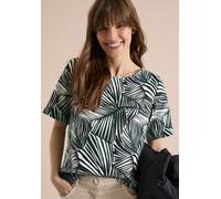 Kurzarmbluse CECIL, Damen, Gr. XS (36), palm breeze grün, Stoff, 86% Viskose, 14% Nylon, gemustert, klassisch normal, Rundhals, normaler Saum, Blusen, mit allover Print (79559218-XS) palm breeze grün