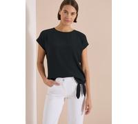 Kurzarmbluse CECIL, Damen, Gr. XS (36), schwarz (palm breeze grün), Stoff, Vorderseite: 100% Viskose. Rückseite: 95% Viskose, 5% Elasthan, unifarben, normal normal, Rundhals, Rippbündchen, Blusen, aus