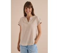 Kurzarmbluse CECIL, Damen, Gr. XXL (46), beige (cashmere beige), Stoff, 60% Viskose, 39% Polyester, 1% Elasthan, unifarben, klassisch normal, Rundhals, abgesteppt, Blusen, mit geschlitztem Rundhalsaus