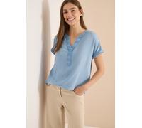 Kurzarmbluse CECIL, Damen, Gr. XXL (46), blau (light blau wash), Stoff, 100% Viskose, unifarben, klassisch normal, Rundhals, Aufschlag, Blusen, in Denim-Optik (64676106-XXL) light blau wash