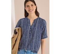 Kurzarmbluse CECIL, Damen, Gr. XXL (46), blau (universal blau), Stoff, 100% Viskose, gestreift, klassisch normal, Rundhals, Umschlagbund, Blusen, aus softer Viskose (48681217-XXL) universal blau