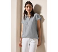 Kurzarmbluse CECIL, Damen, Gr. XXL (46), blau (universal blau), Web, 65% Baumwolle, 35% Modal, gestreift, normal normal, Rundhals, Bündchen, Blusen, mit Elastiksaum (81291507-XXL) universal blau