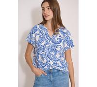 Kurzarmbluse CECIL, Damen, Gr. XXL (46), blau (vanilleweiß), Stoff, 100% Viskose, gemustert, klassisch normal, Rundhals, normaler Saum, Blusen, mit allover Print (19600336-XXL) vanilleweiß