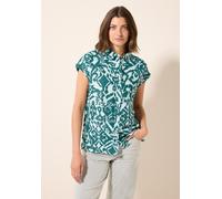 Kurzarmbluse CECIL, Damen, Gr. XXL (46), grün (grün lagoon), Web, 55% Leinen, 45% Viskose, gemustert, klassisch normal, V-Ausschnitt, Bündchen, Blusen, mit Seitlichen Einschlitzen am Saum (58399640-XX