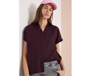 Kurzarmbluse CECIL, Damen, Gr. XXL (46), lila (rich burgundy), Web, 100% Leinen, unifarben, klassisch normal, Rundhals, Bündchen, Blusen, aus Leinen (48646513-XXL) rich burgundy