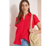 Kurzarmbluse CECIL, Damen, Gr. XXL (46), rot (fresh rot), Web, 100% Leinen, unifarben, klassisch normal, Rundhals, Bündchen, Blusen, aus Leinen (56971169-XXL) fresh rot