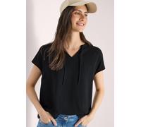 Kurzarmbluse CECIL, Damen, Gr. XXL (46), schwarz, Stoff, Vorderseite: 100% Viskose; Rückseite: 95% Viskose, 5% Elasthan, unifarben, klassisch normal, V-Ausschnitt, abgesteppt, Blusen, mit Strukturmix 