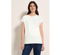 Kurzarmbluse CECIL, Damen, Gr. XXL (46), weiß (vanilleweiß), Stoff, 84% Viskose, 16% Polyamid, unifarben, normal normal, Rundhals, Bündchen, Blusen, mit Rundhalsausschnitt (62425135-XXL) vanilleweiß