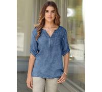 Kurzarmbluse CLASSIC BASICS, Damen, Gr. 42, blau, 100% Viskose, gemustert, unifarben, Rundhals, Blusen (94143015-42) blau