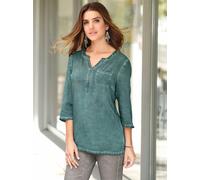 Kurzarmbluse CLASSIC BASICS, Damen, Gr. 42, grün (resedagrün), 100% Viskose, gemustert, unifarben, Rundhals, Blusen (54210341-42) resedagrün