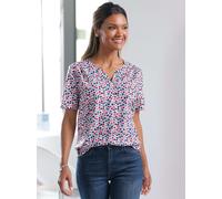 Kurzarmbluse CLASSIC BASICS, Damen, Gr. 44, beige (ecru, bedruckt), 100% Polyester, bedruckt, gemustert, mehrfarbig, V-Ausschnitt, Blusen (81390568-44) ecru, bedruckt