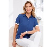 Kurzarmbluse CLASSIC BASICS, Damen, Gr. 44, royalblau, weiß, 100% Polyester, gemustert, mehrfarbig, Blusen (33048918-44) royalblau, weiß