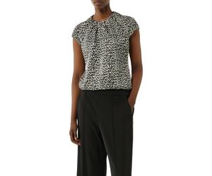 Kurzarmbluse COMMA, Damen, Gr. 36, braun (braun beige), Web, Obermaterial: 95% Polyester, 5% Elasthan, regular fit normal, Rundhals, offene Nähte, Blusen, mit Raffung und Animal-Print (42014623-36) br