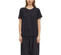 Kurzarmbluse COMMA, Damen, Gr. 42, navy, Web, Obermaterial: 95% Polyester, 5% Elasthan, unifarben, normal hüftbedeckend, Rundhals, abgerundeter Saum, Blusen, Sommerbluse mit gerafftem Rundhals (340148