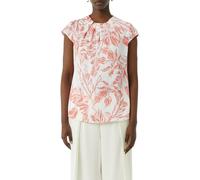 Kurzarmbluse COMMA, Damen, Gr. 44, rot (coral rot), Satin, Obermaterial: 95% Polyester, 5% Elasthan, bedruckt, regular fit taillenbedeckt, Rundhals, Blusen, mit All-Over Print und gerafftem Ausschnitt
