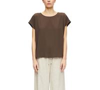 Kurzarmbluse COMMA, Damen, Gr. 48, braun, Web, Obermaterial: 97% Polyester, 3% Elasthan, unifarben, lässig geschnitten hüftbedeckend, Rundhals, abgesteppte Kante, Blusen, Sommerbluse - unifarben - mit
