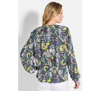 Kurzarmbluse GOLDNER "Blusentunika mit Häkelband, Langarm", Damen, Gr. 42, grün (grün, gemustert), Obermaterial: 100% Viskose CV., figurumspielend, Blusen, Häkelband (92033405-42) grün, gemustert