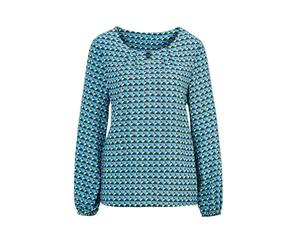 Kurzarmbluse GOLDNER "Druckbluse aus reiner Viskose", Damen, Gr. 38, blau (marine, gemustert), Obermaterial: 100% Viskose CV., weit Gummibündchen, Blusen, keine/nicht relevant (38645636-38) marine, ge