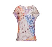 Kurzarmbluse GOLDNER "Druckbluse mit leichtem Glanz", Damen, Gr. 42, orange (flieder, apricot, gemustert), Obermaterial: 100% Viskose CV., Modisch, Gerade, Blusen, mit kleinen Seitenschlitzen (7062531