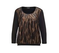 Kurzarmbluse GOLDNER "Elastisches Shirt mit Metallic-Print", Damen, Gr. 44, schwarz (schwarz, kupferfarben, gold, gemustert), Obermaterial: 95% Viskose CV. 5% Elasthan EL., Gerade, Blusen, Effektgarn