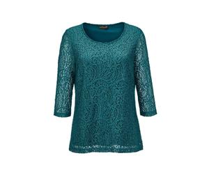 Kurzarmbluse GOLDNER "Elegantes Blusenshirt mit Glanzeffekt", Damen, Gr. 38, grün (smaragd), Obermaterial: 100% Polyester PES., Tubular, Blusen, Blickdicht durch eingearbeitetes Top (92067814-38) smar