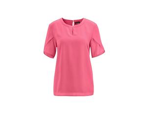 Kurzarmbluse GOLDNER "Elegantes Blusenshirt mit Rundhals", Damen, Gr. 44, pink, Obermaterial: 100% Polyester PES., figurumspielend, Chiffonbesatz, Blusen, Ohne (55837329-44) pink
