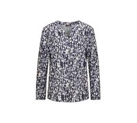 Kurzarmbluse GOLDNER "Elegantes Blusenshirt mit V-Ausschnitt", Damen, Gr. 40, blau (blau, gemustert), Obermaterial: 95% Polyester PES. 5% Elasthan EL., weit Gummibündchen, Blusen, Schulterpasse mit Kr