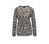 Kurzarmbluse GOLDNER "Elegantes Blusenshirt mit V-Ausschnitt", Damen, Gr. 42, beige (sand, schwarz, gemustert), Obermaterial: 95% Polyester PES. 5% Elasthan EL., weit Gummibündchen, Blusen, Schulterpa
