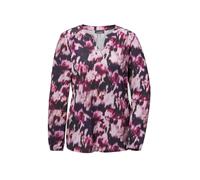 Kurzarmbluse GOLDNER "Elegantes Blusenshirt mit V-Ausschnitt", Damen, Gr. 42, pink (beere, gemustert), Obermaterial: 95% Polyester PES. 5% Elasthan EL., weit Gummibündchen, Blusen, Schulterpasse mit K