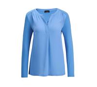 Kurzarmbluse GOLDNER "Elegantes Chiffonshirt mit Jersey-Details", Damen, Gr. 44, blau, Obermaterial: 50% Polyester PES. 47% Viskose CV. 3% Elasthan EL., Gerade, Blusen, Schlitz (78701503-44) blau