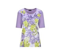Kurzarmbluse GOLDNER "Glanzshirt mit floralem Paisley-Muster", Damen, Gr. 48, weiß (weiß, flieder, gemustert), Obermaterial: 100% Polyester PES., gerade, Blusen, Ton in Ton Ziersteinchen auf dem Print