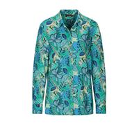 Kurzarmbluse GOLDNER "Kurzgröße Blusenshirt mit floralem Print", Damen, Gr. 23, bunt (salbei, blau, gemustert), Obermaterial: 100% Viskose CV., figurumspielend, Blusen, figurschmeichelnde Schnittführu