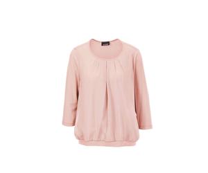 Kurzarmbluse GOLDNER "Kurzgröße Chiffon-Shirt mit 3/4-Arm, Rundhals", Damen, Gr. 22, orange (melba), Obermaterial: 95% Viskose CV. 5% Elasthan EL., Casual, Gerade, Blusen, keine/nicht relevant (762825