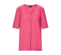 Kurzarmbluse GOLDNER "Kurzgröße Chiffonbluse mit Jersey-Rückteil", Damen, Gr. 19, pink, Obermaterial: 95% Viskose CV. 5% Elasthan EL., figurumspielend, Blusen, Gekräuselte Schulterpartie (73930351-19)