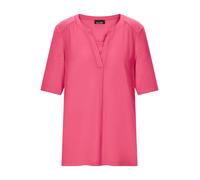 Kurzarmbluse GOLDNER "Kurzgröße Chiffonbluse mit Jersey-Rückteil", Damen, Gr. 24, pink, Obermaterial: 95% Viskose CV. 5% Elasthan EL., figurumspielend, Blusen, Gekräuselte Schulterpartie (73930351-24)